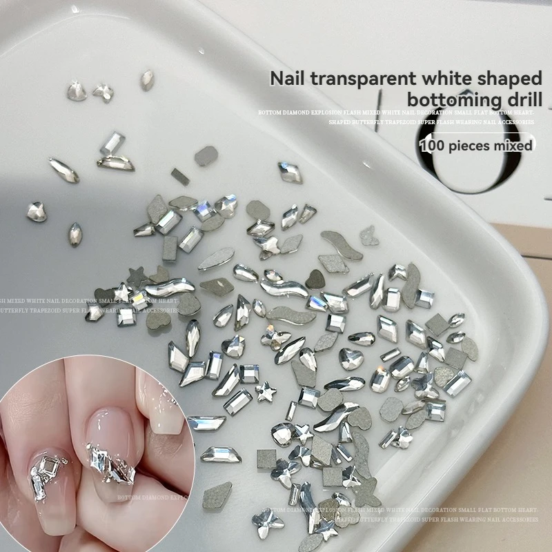 Mini100pcs white Nails Rhinestones Flat Back Crystal Irregular Diamond 3D Manicure Nail Art Decoration Charms Jewelry Bead