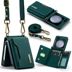 High-end Leather Crossbody Cover Wallet Case For Samsung Galaxy Z Flip 6 5 4 3 Flip5 Flip4 5G Cards Slot Purse Protective Shell