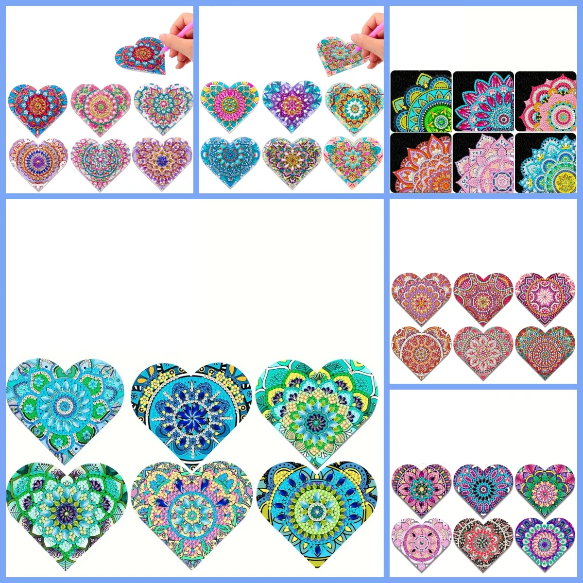 6-Piece Diamond Painting kit Bookmark Mandala Pattern PU leather Material Suitable for Painting lovers, Holiday gifts
