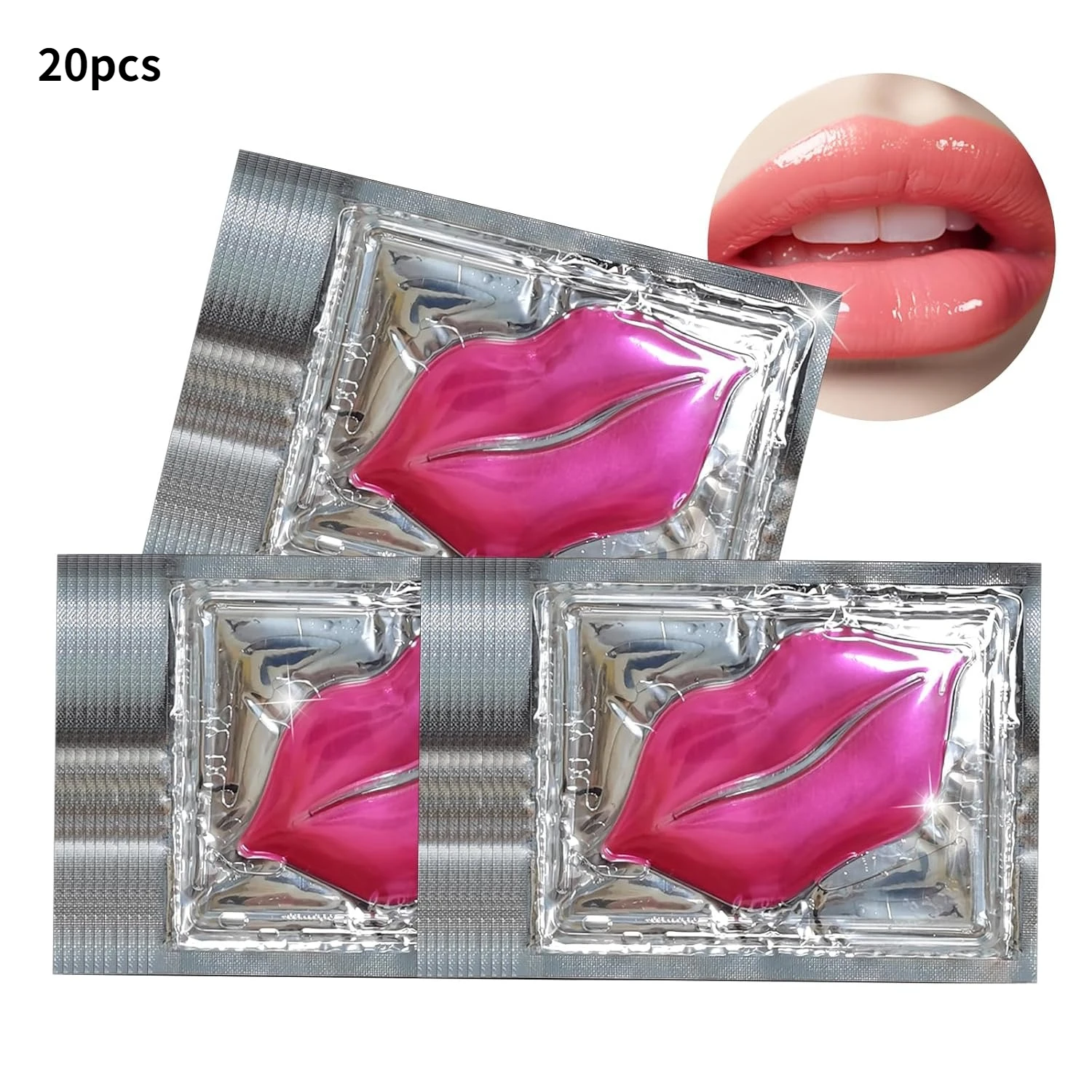20pc Collagen Lip Mask - Deeply Hydrates, Crystal Patch Smooths Fine Lines, Moisturizes Dry Lips for Firmer and Younger Lip Skin