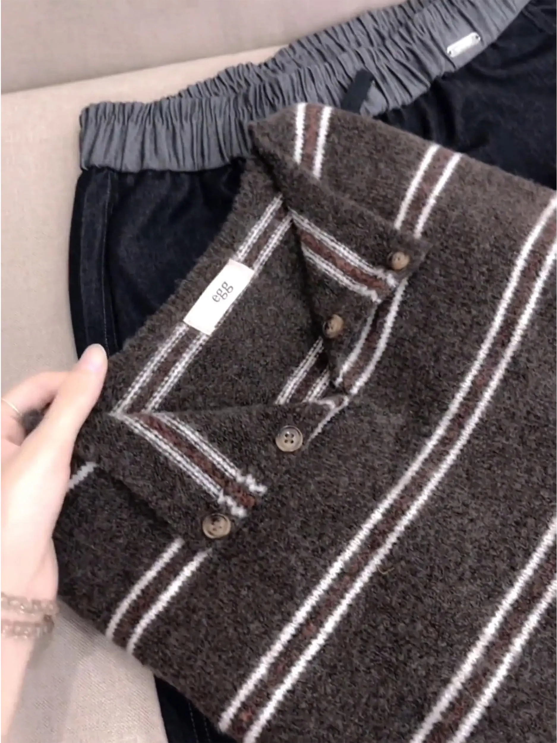 

Ele Unique ey Striped Loose Long Sve Knitwear Women's Faionable Autumn Winter New Arrival Comfortable Soft Sweater