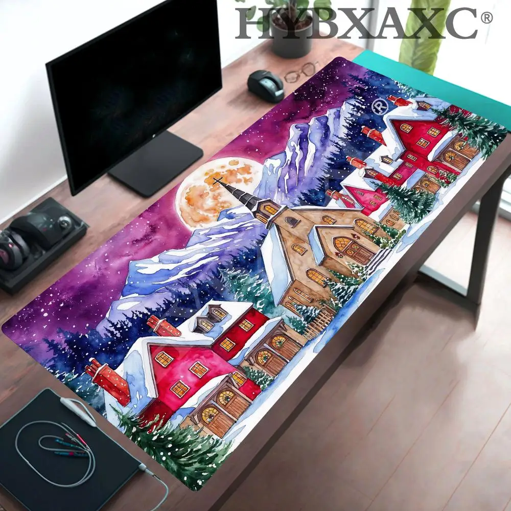 

Коврик для мыши HYBXAXC Christmas Town Full Moon, настольный коврик с прошитыми краями, нескользящий, для офиса, декоративный праздничный коврик