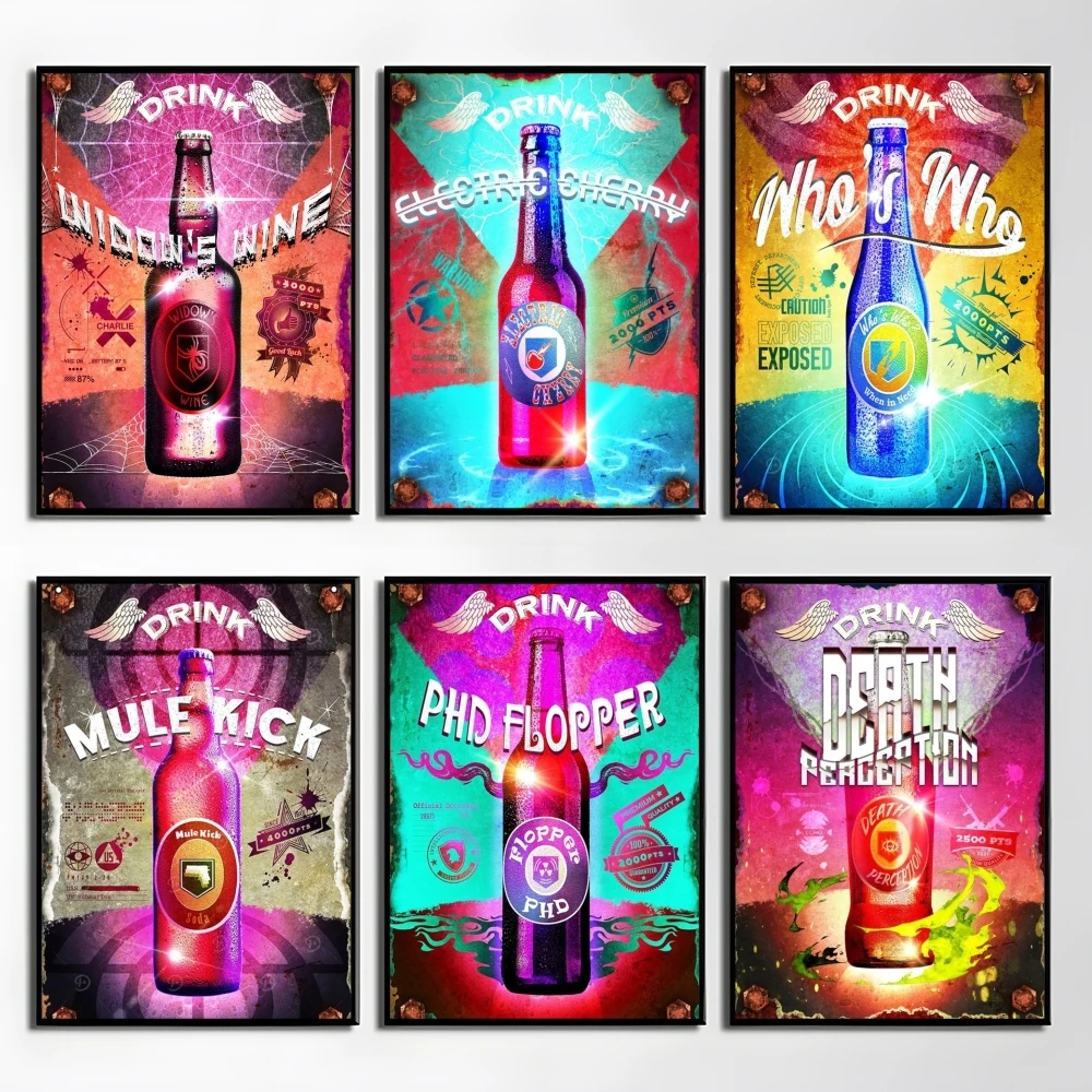C-Call Of Duty-Póster de bebidas virtuales, malabarros, Soda, Mural artístico HD, Wallart, decoración estampada Vintage impermeable para decoración del hogar DIY