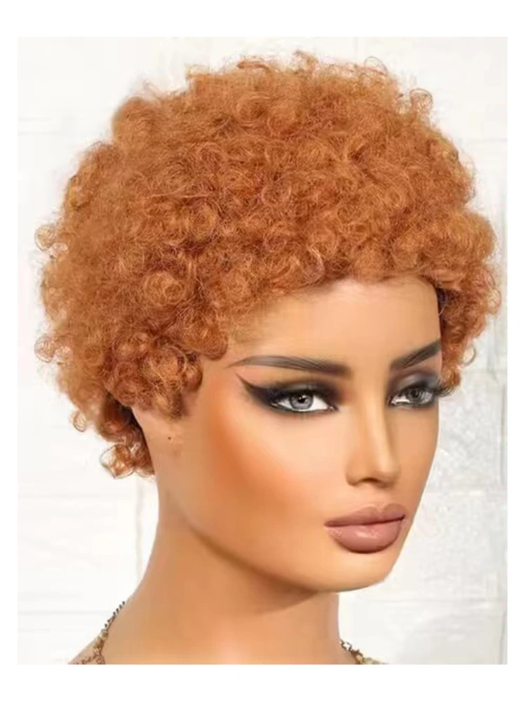 

100% Human Hair Short Pixie Cut Afro Curly Wigs For Black Women Easy to Wear,#4&99J&#30&1B Color Human Hair Wigs Machine Made
