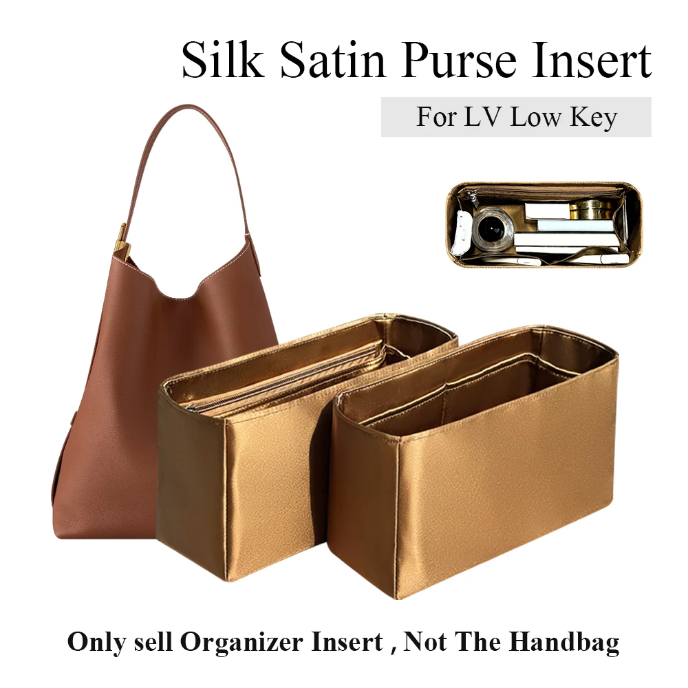 

Silk Satin Purse Organizer Insert Fit for LV Low Key Hobo, Zipper Inside Purse Storage Bag Large Inner Liners Organizer Bag