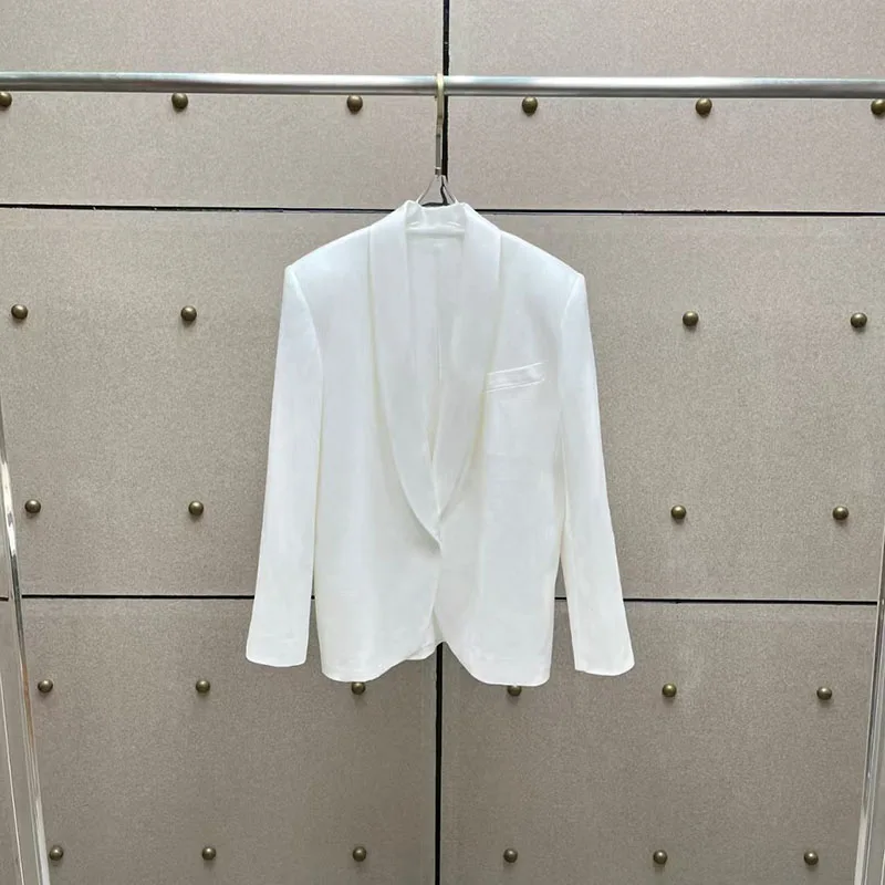 Women's silk scarf blazer, casual, loose-fitting, versatile white jacket, high-quality commuter pantsuit, 2026, new arrivals y2k