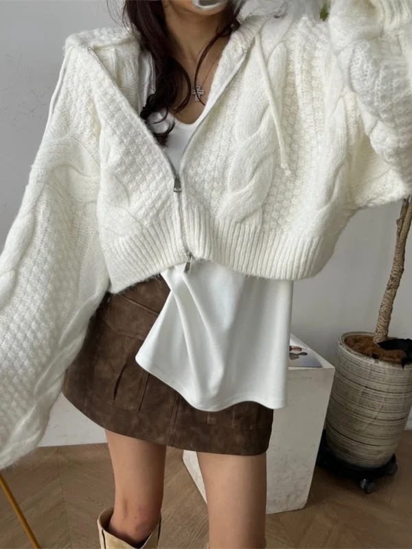 أنيقة سستة محبوك ort Svel Batwing سترة Jaet للنساء مكافحة الشيخوخة مقنعين فضفاضة تناسب ربيع الخريف ملابس موسمية