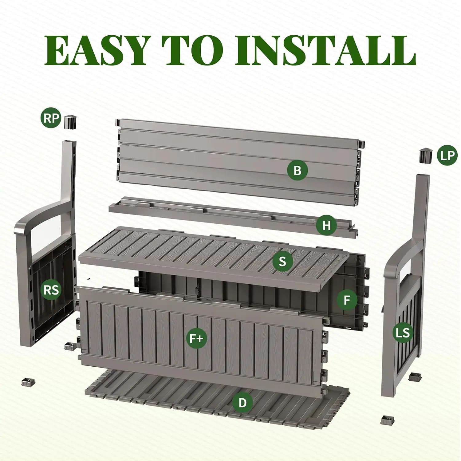 120 Gallon Outdoor Storage Bench, Lockable Patio Storage Bench, Grey