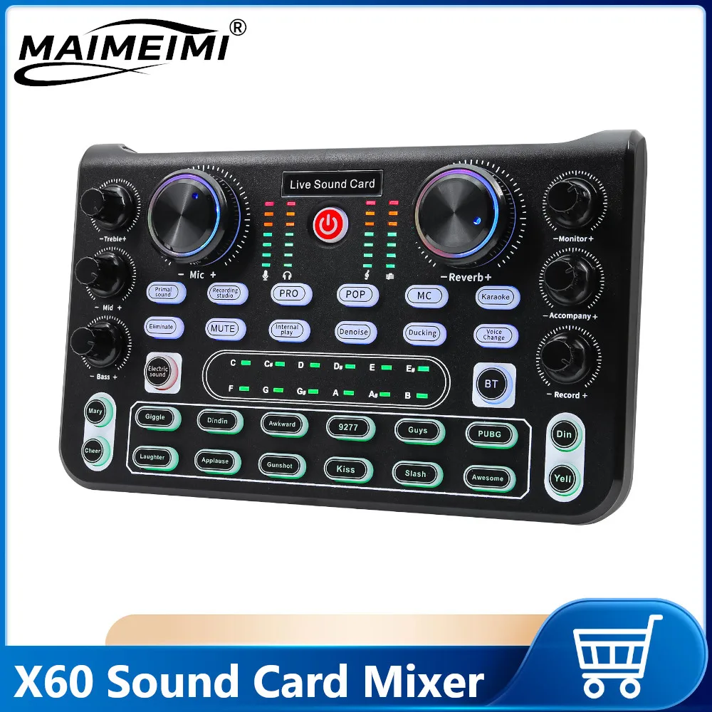 كارت الصوت النسخة الإنجليزية بطاقات الصوت المهنية جهاز مزج الصوت لشركة الكاريوكي البث KTV الغناء خلاطات الصوت الحية X60