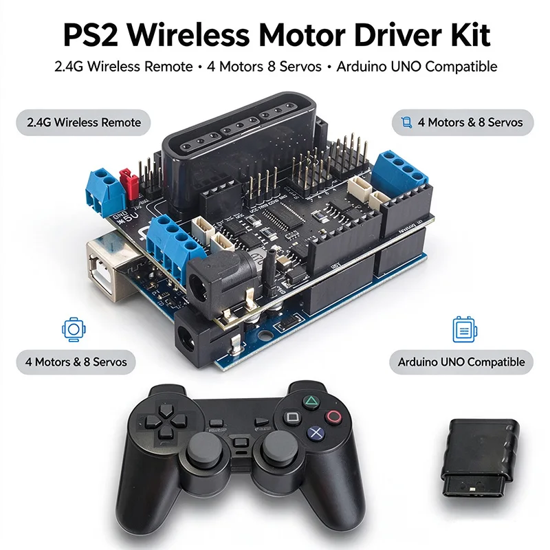 Motor Drive Control Shield Expansion Board for Arduino UNO R3  MEGA2560 PS2 Joystick Remote Control
