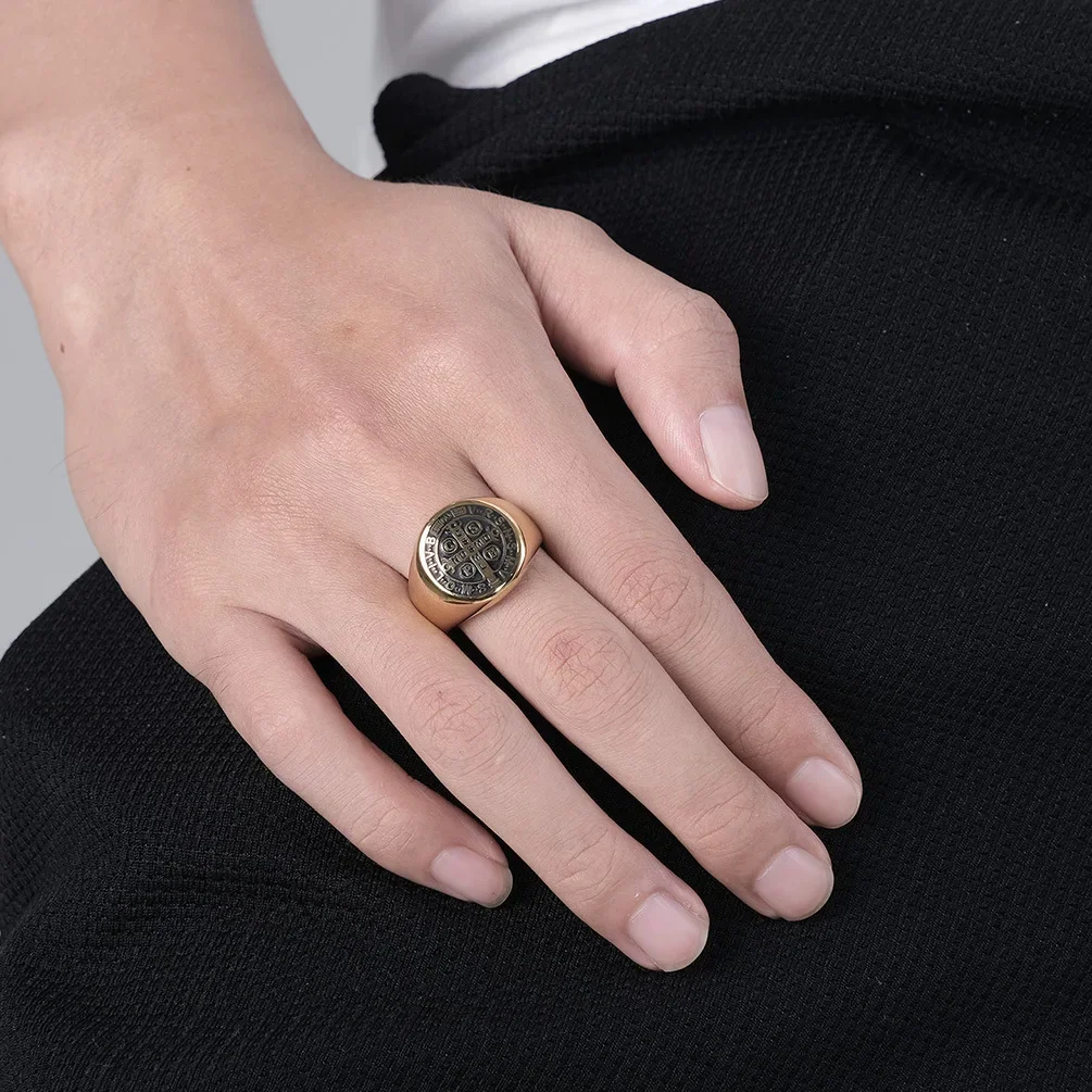 Exorcism Saint Benedict CSPB Cross Rings Titanium Steel Magic Men\'s Ring