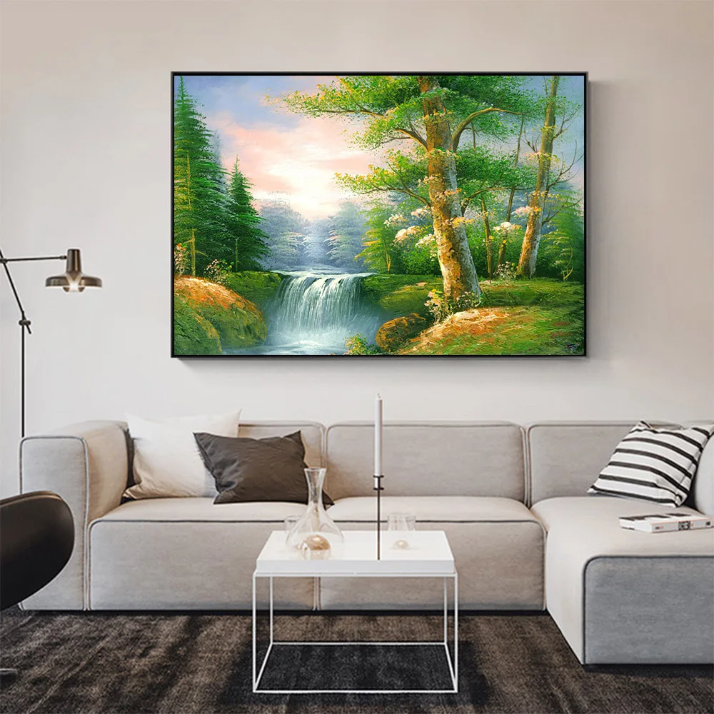 Wall decor Nice design artwork landscape moving waterfall handmade oil paintings