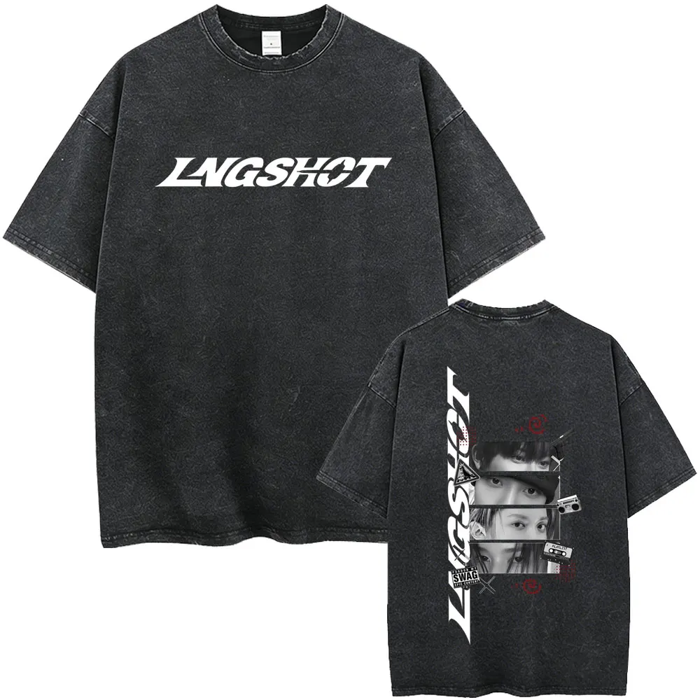 

Korean Band Lngshot 2026 Vintage Washed T Shirt Men Women Kpop Fashion Trend T-shirt Men's Casual Oversized T-shirts Streetwear