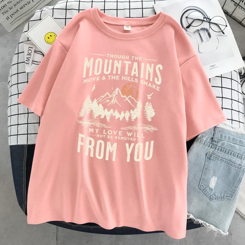 Women Casual Cotton T Shirt Soft Street Short Sleeve Fashion Breathable Tops Female Mountains My Love Will From You T-Shirt