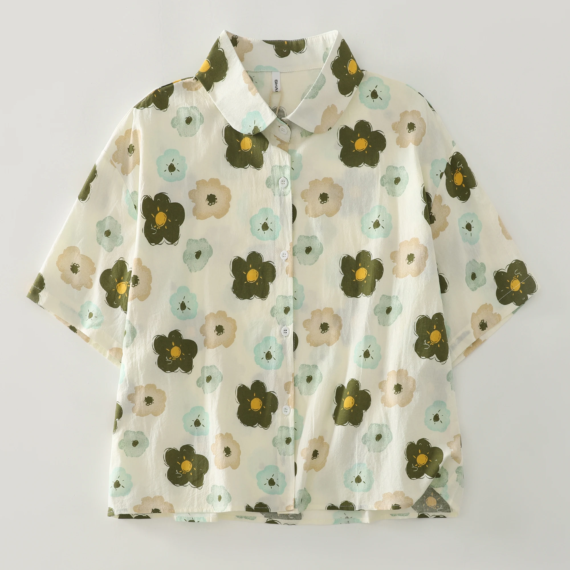 Floral Print Loose Fit f Sve irt Summer New Sle Cartoon Flower ort Sve Casual irt Fre Sle Cotton Blend W...