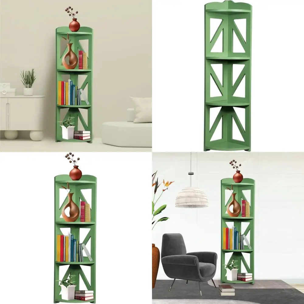 

4-ярусная подставка для растений/стеллаж из натурального дерева для гостиной, домашнего офиса, спальни - зеленый цвет