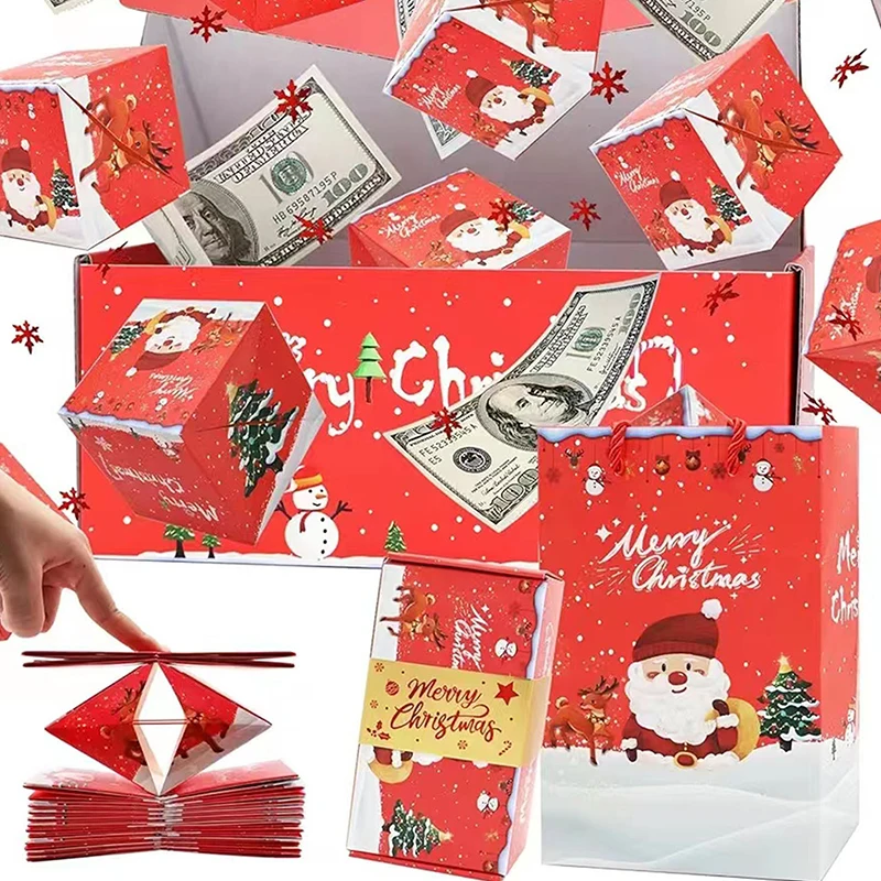 1 Juego de caja de regalo de Navidad creativa, caja de papel plegable, dinero, sorpresa de cumpleaños, caja de rebote, explosiones, sobre rojo, Cajas de Regalo sorprendentes