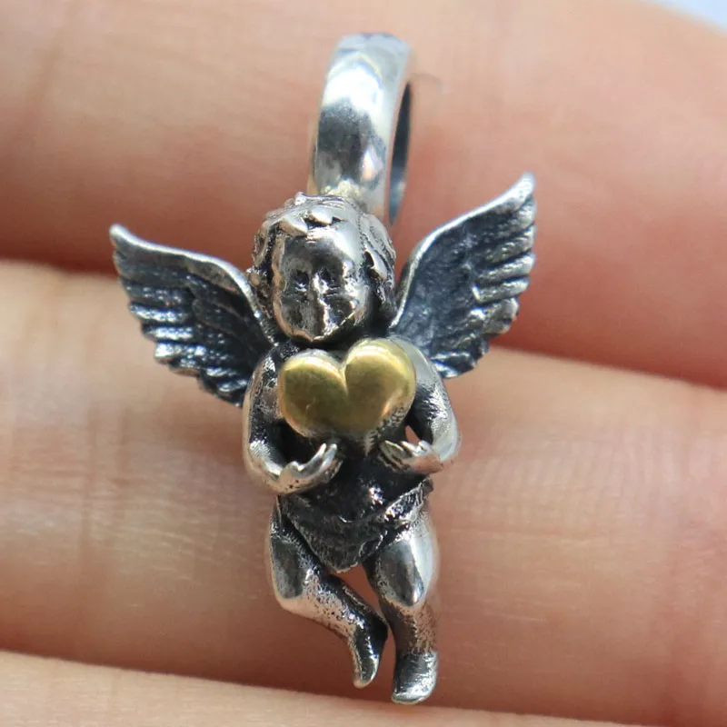 4.1g 3D Cupid St Valentine Angel Love Charm Heart Pendant Customized 925 SOLID STERLING Silver Pendant