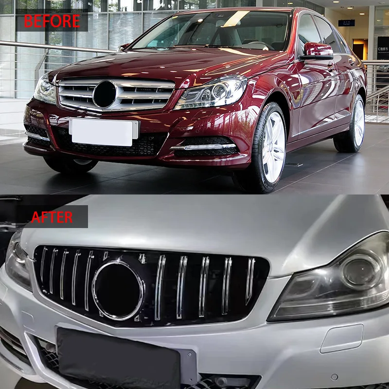 

Решетки радиатора глянцевые черные для Mercedes Benz C W204 GT 2007-2014, решетки радиатора, комплект бамперов для корпуса, глянцевый черный
