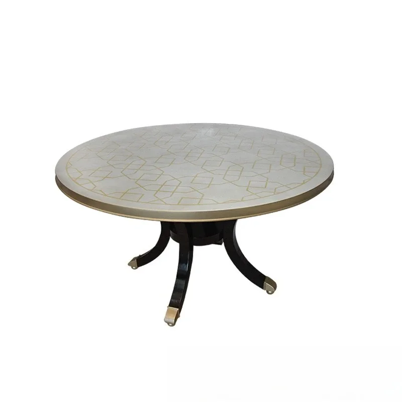 

Light luxury living room solid wood dining table dining chair combination, six-person round table