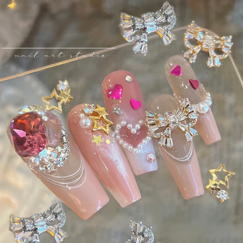 

5 штук роскошных блестящих украшений для ногтей в стиле Y2K с циркониевыми бантиками, модные универсальные украшения для ногтей с цирконием.
