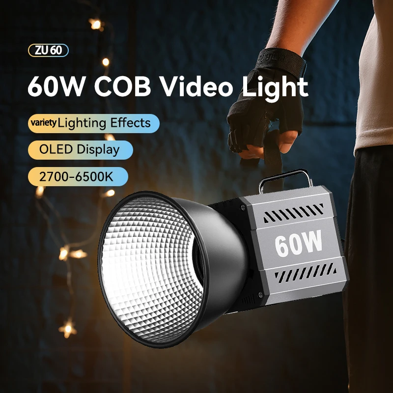 

ZU60 COB 60W Pro LED Video Fill Light,Handheld Bicolor 2700K-6500K Continuous Output Lighting with 8 Scenes for Video Shooting