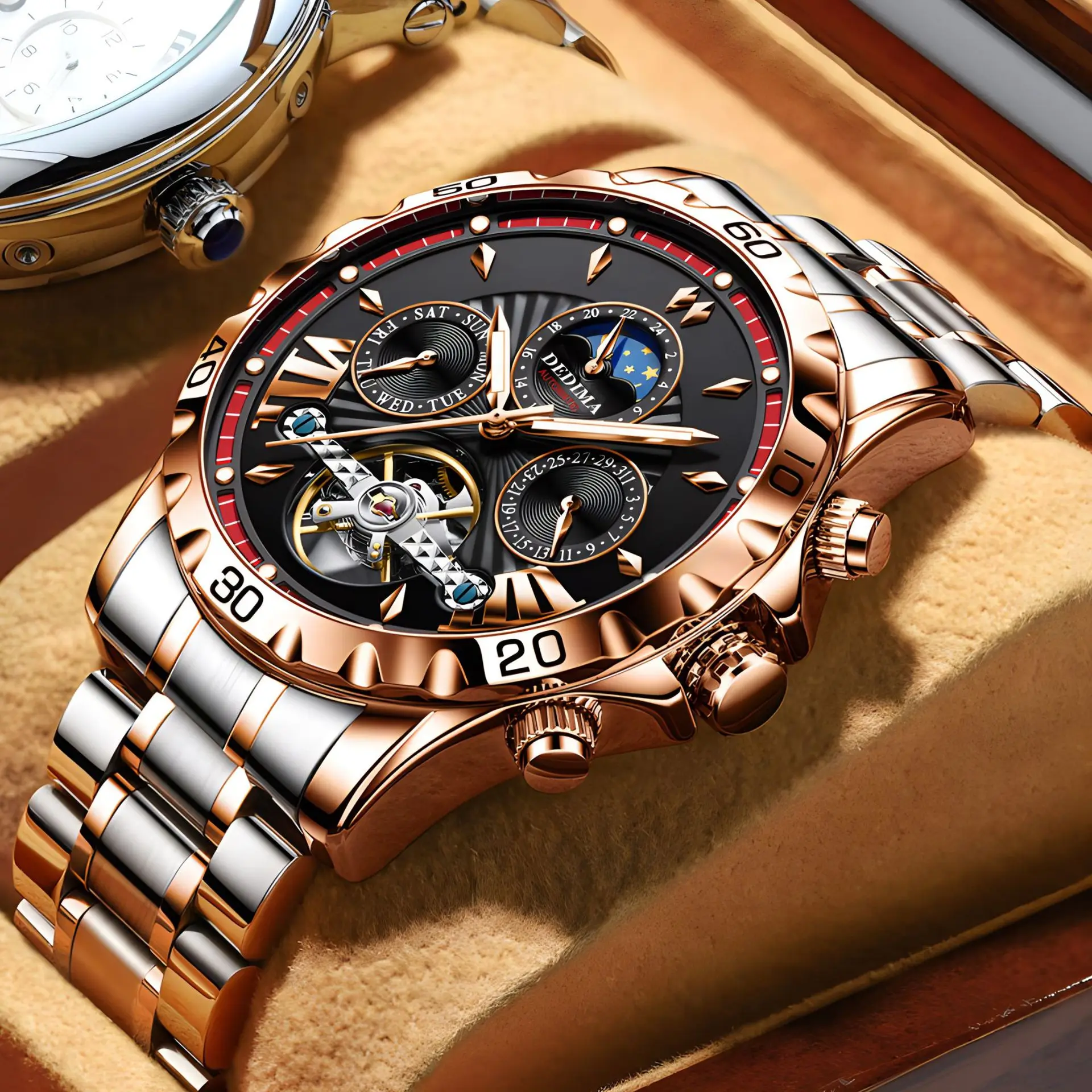 

WatchHigh-end men's fully automatic tourbillon mechanical Sun, moon and stars luminous three-eye six-pin multi-function