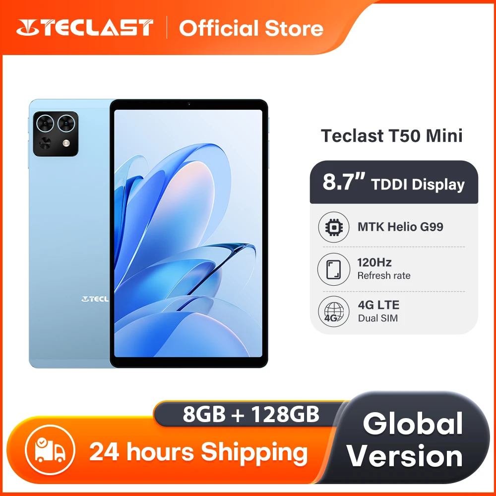 Teclast T50 Mini 8,7-дюймовый дисплей 120 Гц MTK Helio G99 8 ГБ ОЗУ (+12 ГБ виртуального времени) 128 ГБ ПЗУ Android15 Планшеты 4G Dual SIM Глобальная версия
