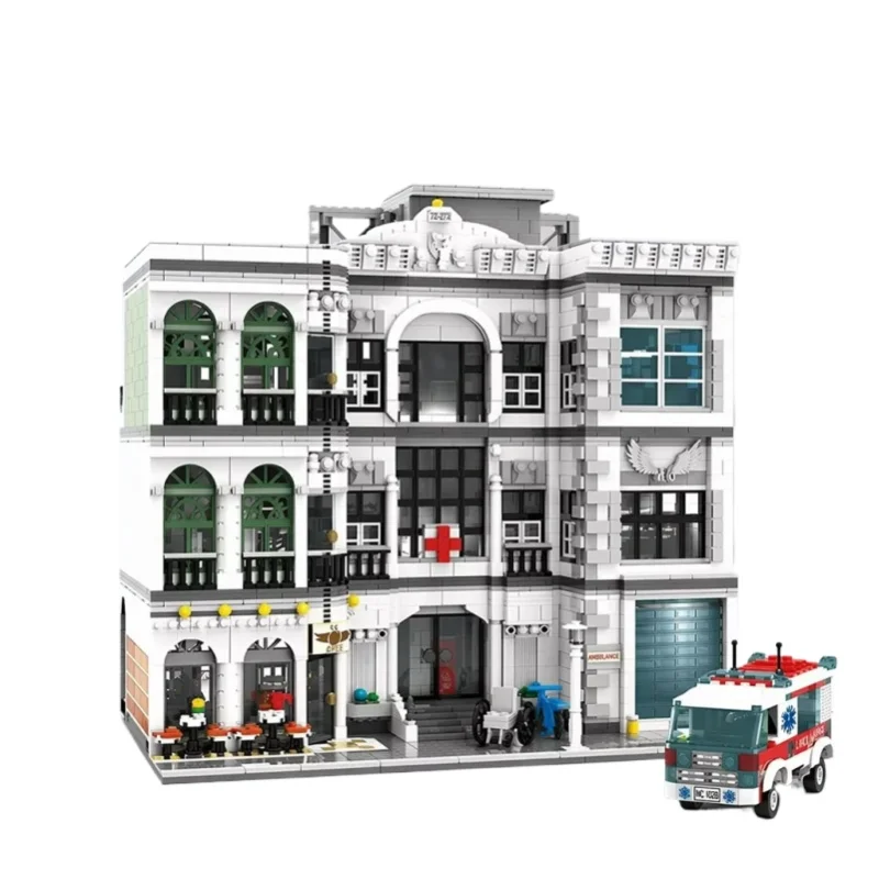 Klemmbausteine Krankenhaus-Stadtansicht-Baustein-Sets mit 17 Figuren, Architektur-Modulbau-Modell, Ziegelstein-Bausatz, Heimdekoration, kreatives Spielzeug, Geschenke für Erwachsene, 4958 Teile