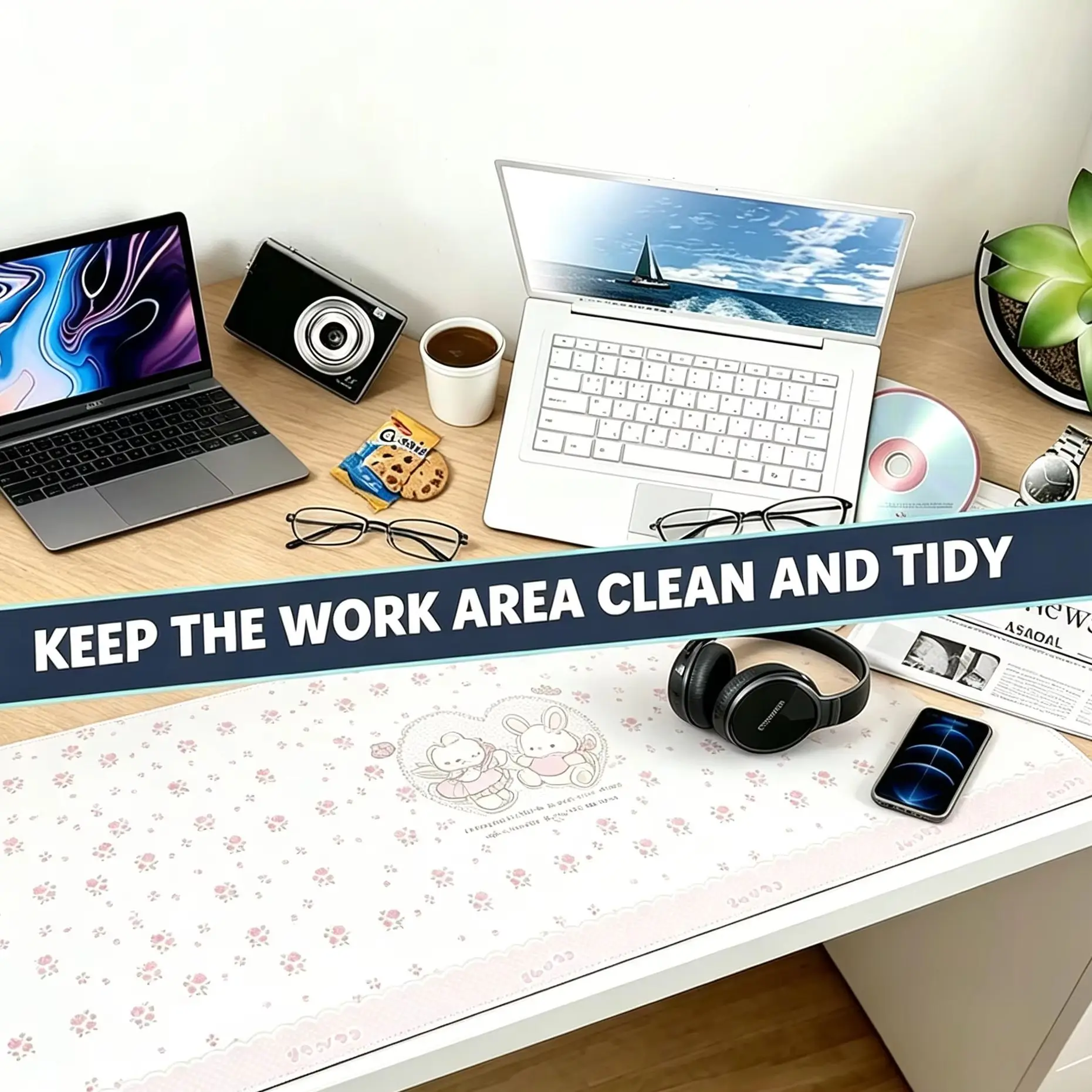 Leather Desk Pad Protector Y2k Pink Cat Dog Paw Bunny Love Heart Rabbit Mouse Pad Office Desk Mat Non-Slip PU Desk Blotter Pad