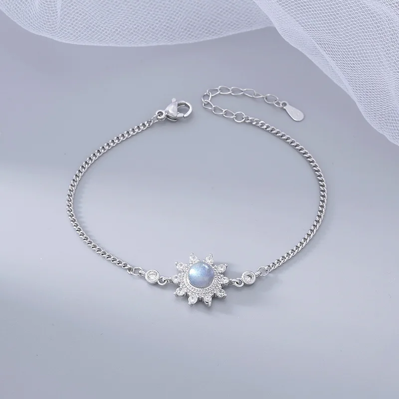 

Креативный браслет из натурального подсолнуха с лунным камнем для женщин, изысканные ретро-браслеты-цепочки высокого качества, ювелирные изделия для банкета, подарок