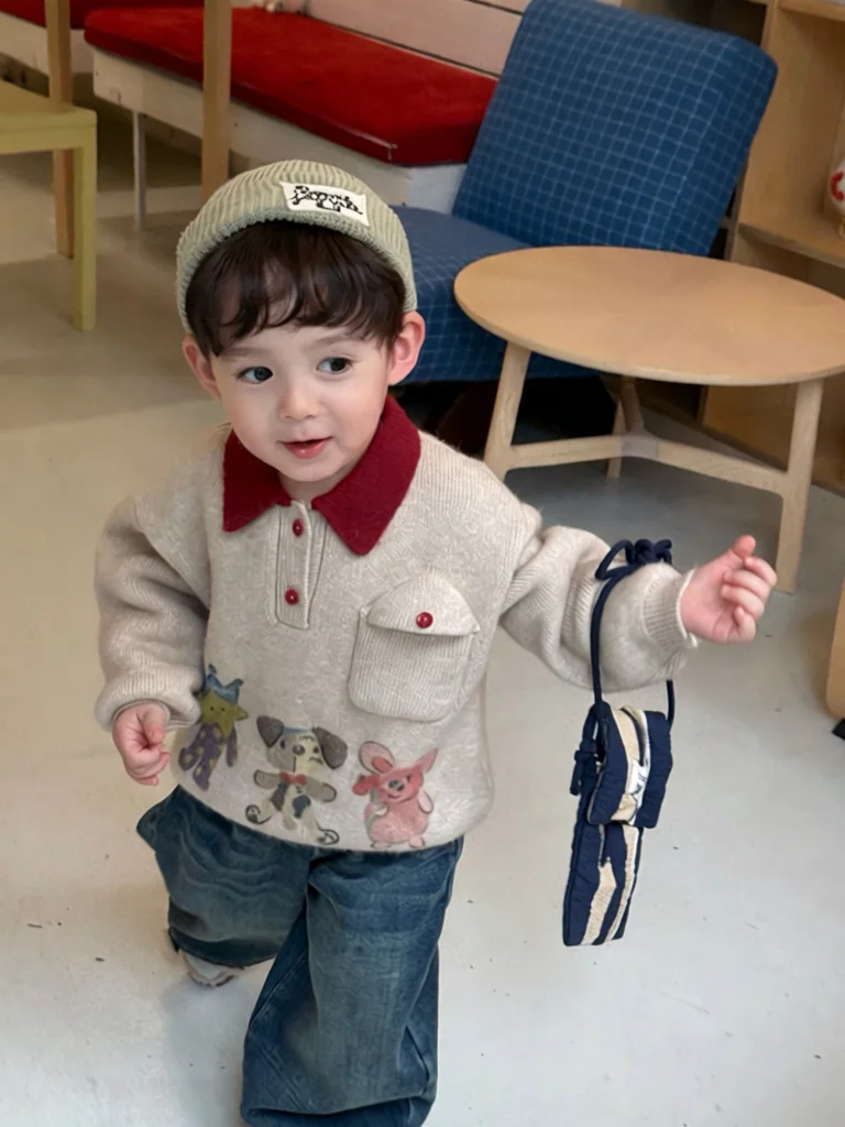 Verdickter Warmpullover für Jungen, neues Kinder-Strickoberteil, Baby-Winterkleidung, trendige und stilvolle Kinderkleidung – Detail 5
