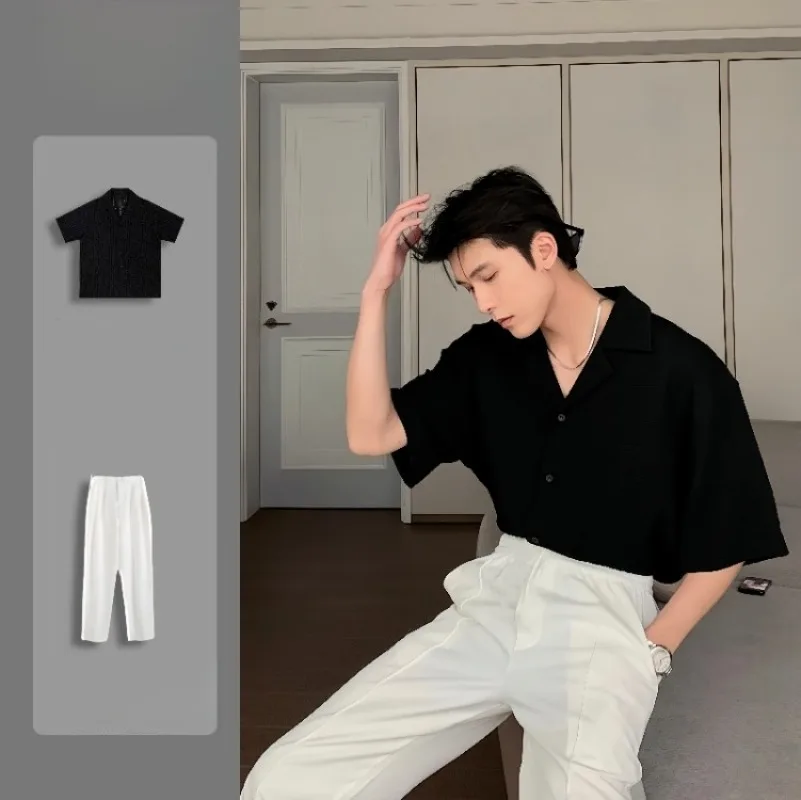 

Men's Streetwear Short Sleeve Shirt 2026 Summer Loose Fit Classic Cuban Collar Edgy Casual Top​