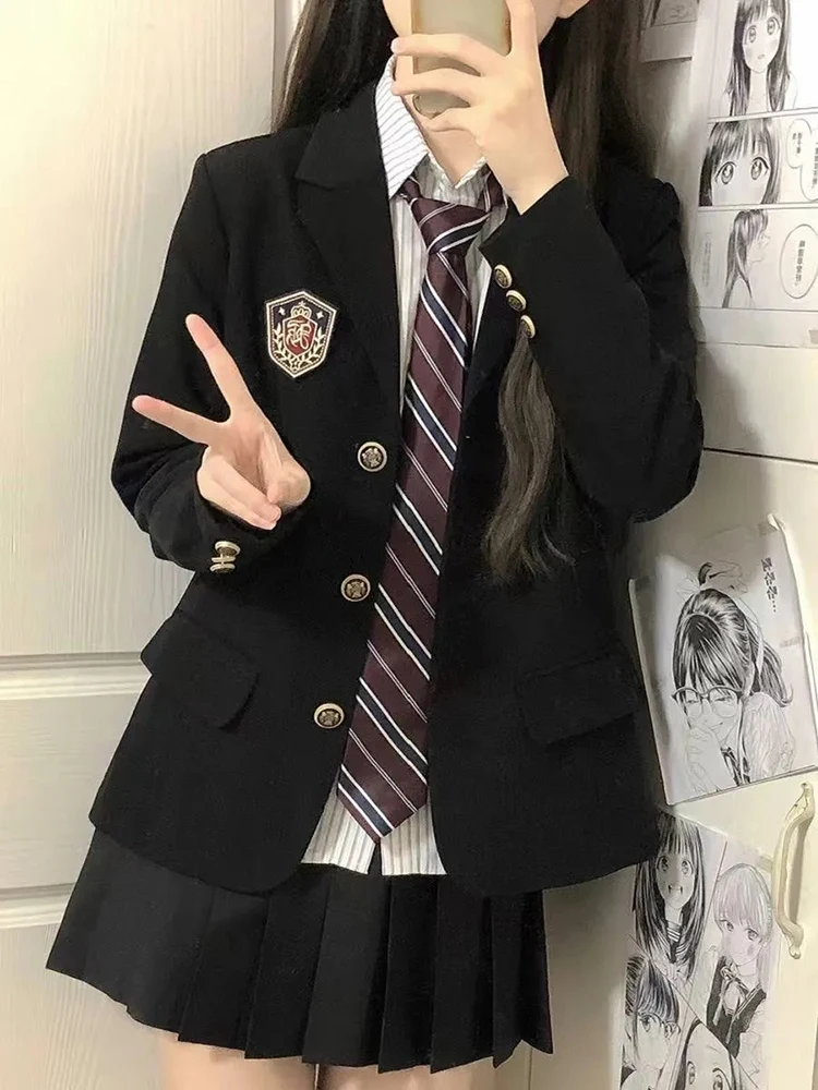 Japanese Jk Uniform Blazers Women Harajuku Epaulet Sweet Preppy Fashion Suit Jacket Fall Student Casual Button 3D Decorate Coats