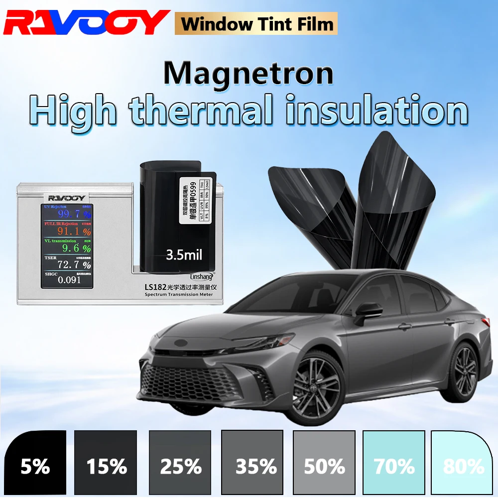 

Пленка для тонировки автомобильных окон RAVOOY 0599, двухслойная, серия Single Silver, 3.5mil, 9.6% VLT, 152X30M, рулон солнцезащитной пленки для авто