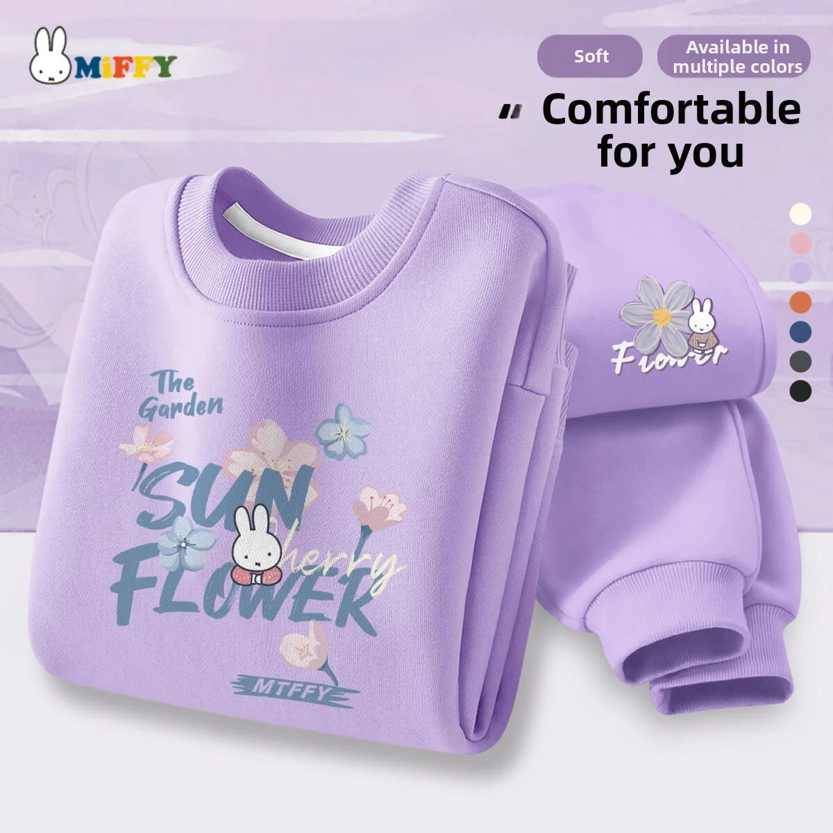 Miffy Set per ragazze stampato Kawaii Set per bambini con cappuccio e pantaloni caldi primaverili e autunnali Set da 2 pezzi Regalo carino per i bambini