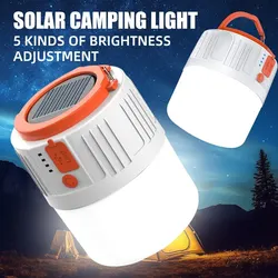 Solar Light Bulb Camping Solar LED Light USB Rechargeable 5Lighting Modes Tent Hanging Bulb for Outdoor Hiking Emergency Outage