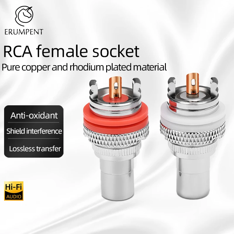 ERUMPENT 8 PCS HiFi RCA Female Socket Pure Copper and Rhodium Plated RCA Jack Connector for HiFi Audio TV CD AMP