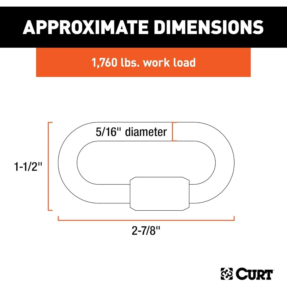 Clip de mosquetón con gancho de cadena de seguridad para remolque de alta resistencia, 5/16 pulgadas de diámetro, resistencia a la rotura de 8,800 libras