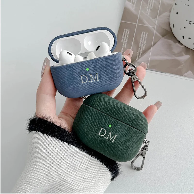 Luxury Laser Lettering Customized Silver Name Cover For Airpods 1 2 3 Pro 2 Oblique Stripe Earphone Case With Keychain