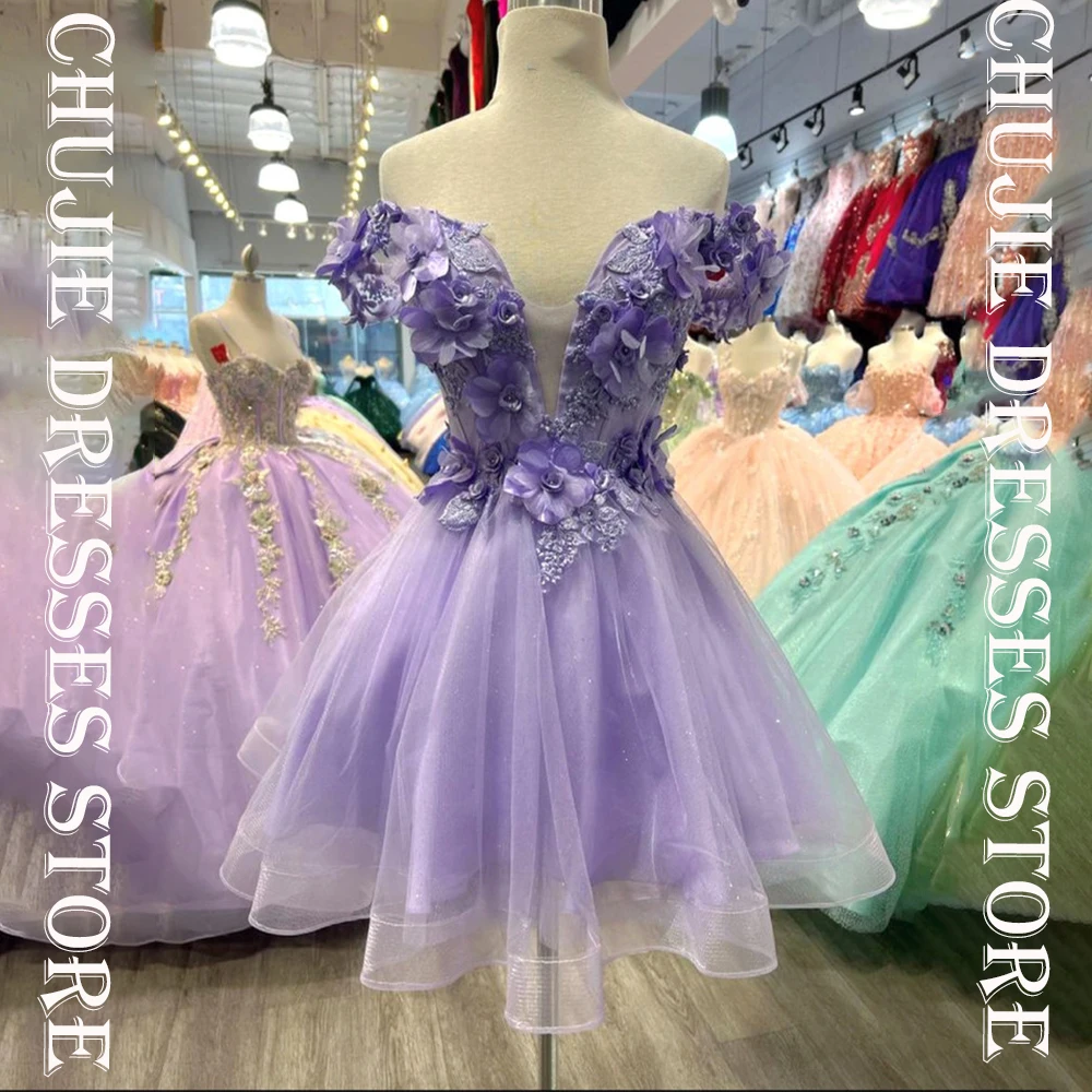 

Lavender Appliques MIni Cocktail Dress For Teen Princess Birthday Party Gown vestidos graduación A Line Pleat Homecoming Dresses