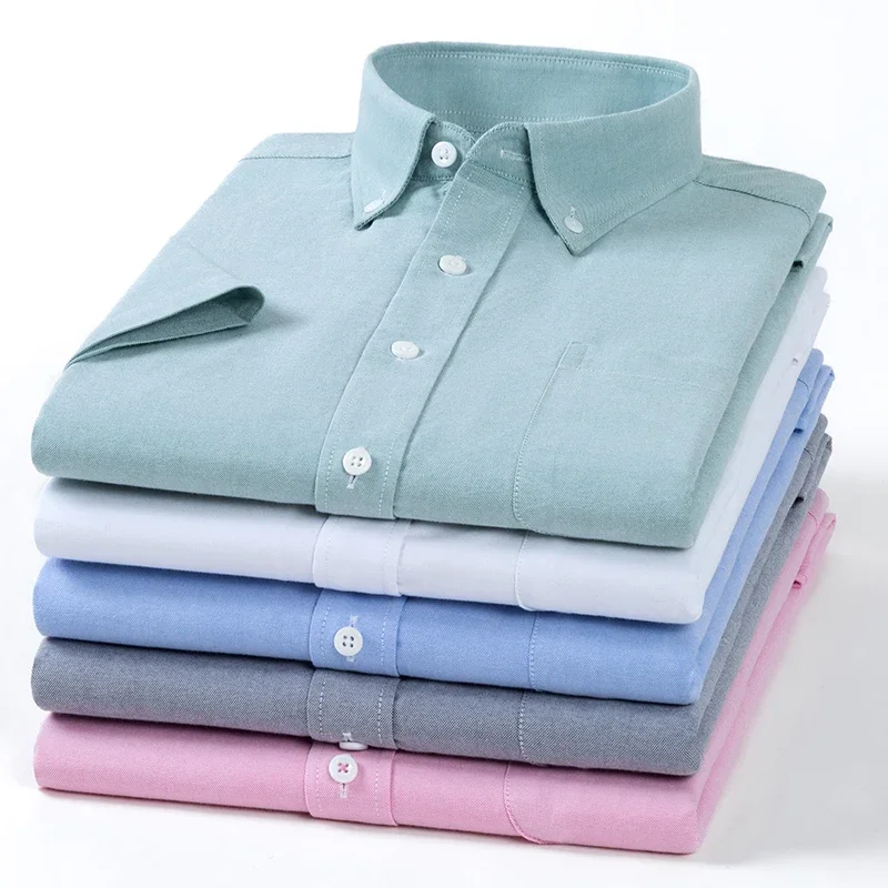 Hight qulity 100%cotton Oxford summer Short sleeve shirts for men solid color slim fit formal shirt soft office white clothes
