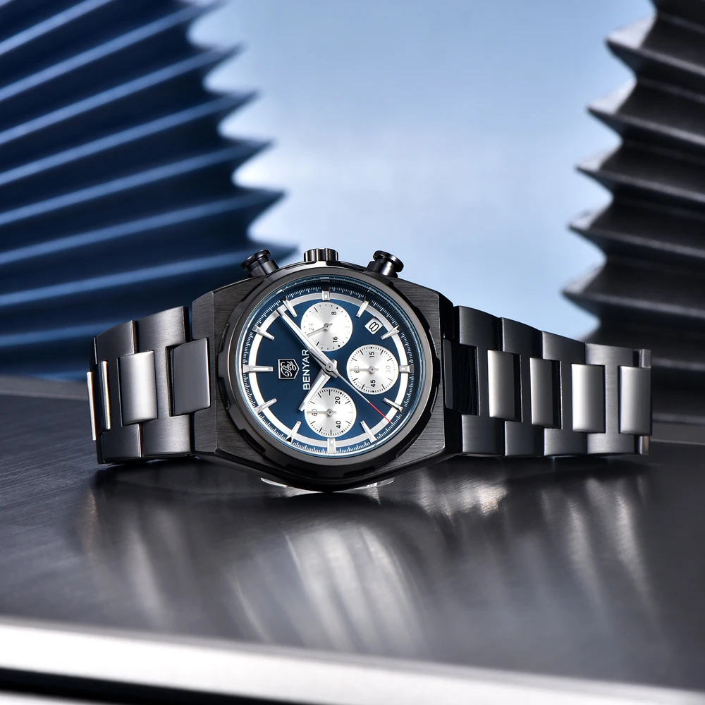 BENYAR New Watches Men Quartz fashion Brand Chronograph Male Sport Black Watches Waterproof Stainless Steel business Watch 2024
