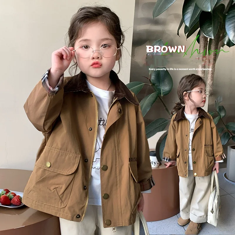 

Baby Girl Spring Autumn Trench Coat Kid Windbreaker Age 2-9Y Girl Casual Fashion Brown Coat Tween Classical Outwear Child Jacket
