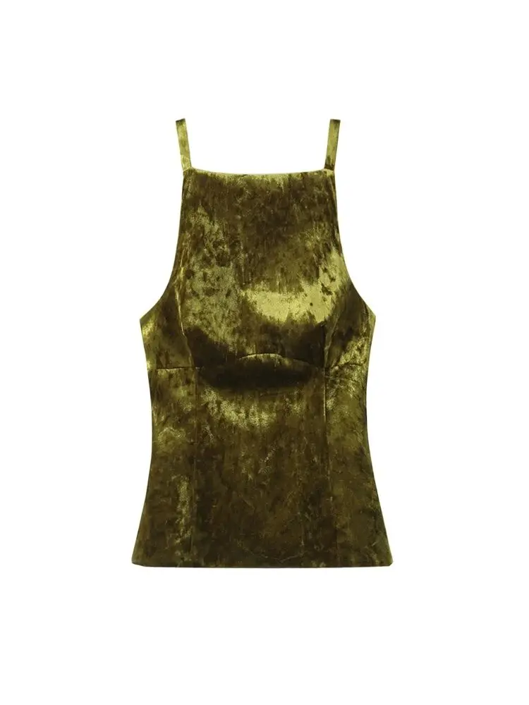 قمصان نسائية بدون أكمام مع فيونكة خلفية، رقبة مستقيمة، سحاب جانبي، كاميس نسائي، أزياء مثيرة