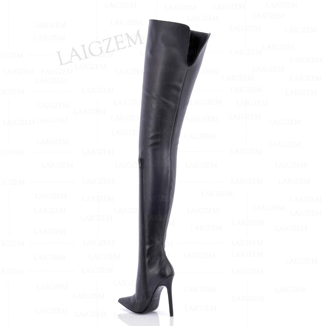 ZHIMA Women Crotch High Boots Side Zip Faux Leather Thin High Heels Boots Thigh High Over Knee Shoes Woman Big Size 41 43 45 47