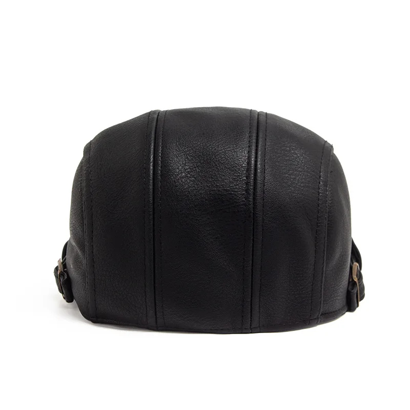 Beret Hat Fashion PU Leather Men Retro British Style Forward Hat Autumn and Winter Thick Casual Cap