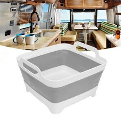 RV Foldable Sink Collapsible Dish Basin Dishpan Sink Tub Kitchen Storage Tray With Drain Plug Side Handle For RVs Campervans