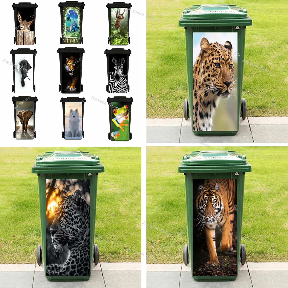 

New Wild Leopard Print Trash Can Sticker Removable Waterproof Outdoor PVC Natural Lion Cubo De Basura Exterior 240l Decorations