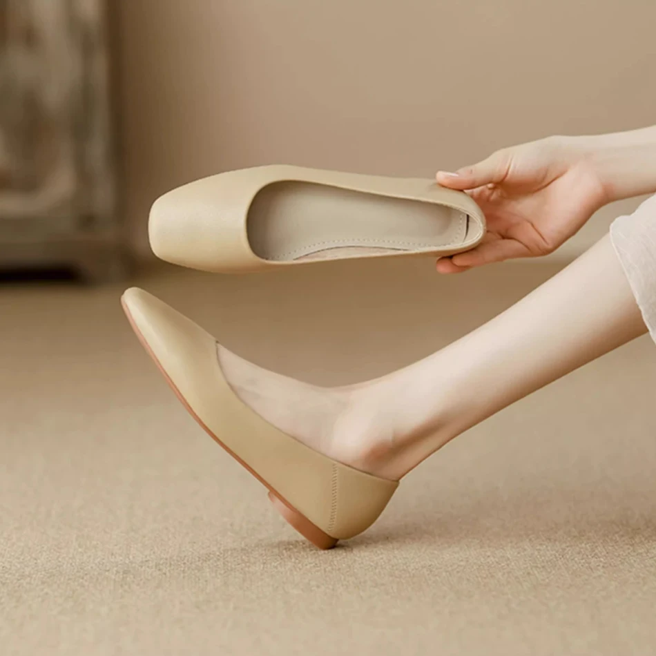 Leather simple women's shoes 2025 new style French shallow opening single shoes soft leather soft sole commuting shoes